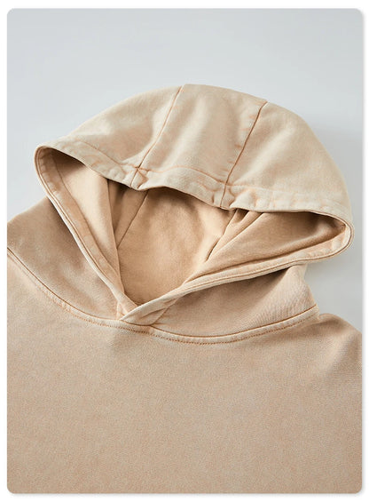 ZODF Retro Men Heavyweight Washed Cotton Hoodies Unisex Loose Thick 420gsm Hooded Sweatshirts Pullovers Coats HY0466