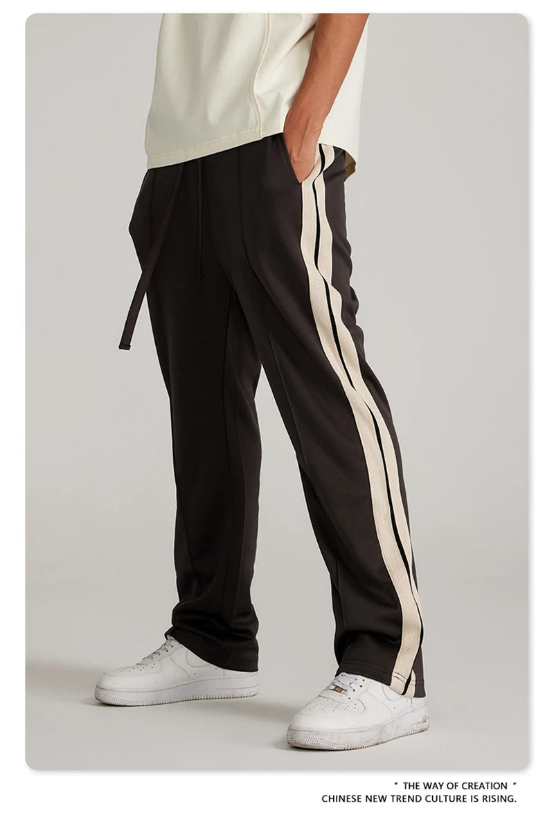 ZODF Spring Summer 275GSM Basic Side Webbing Trousers For Men Unisex American Retro Casual Sports Straight Pants HY0540