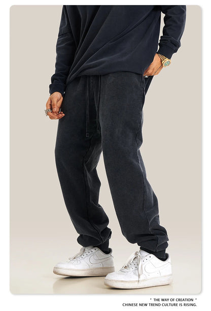 ZODF New Autumn Winter Men Washed 400gsm Sweatpant Unisex Loose Heavyweigh Cotton Sport Joggers Pants Streetwears HY0893