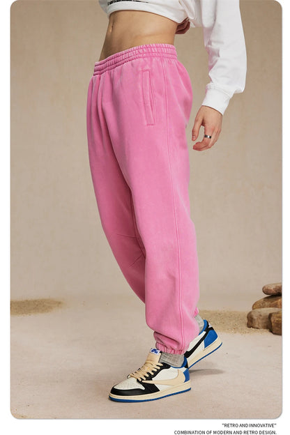 ZODF Retro Winter 360gsm Batik Washed Fleece Sweatpants Unisex Loose Drawstring Warm Joggers HY0714