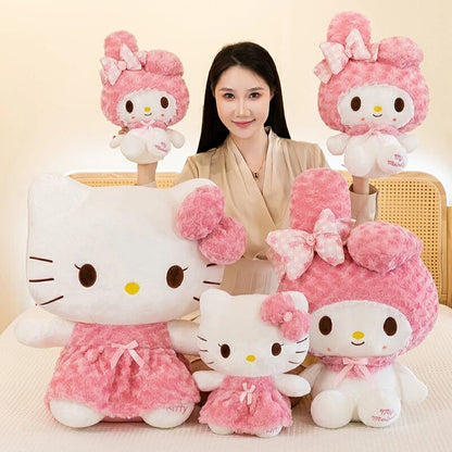 30cm/60cm Aoger Hello Kitty Kawaii Rose My Melody Cartoon Stuffed Animals Soft Plush Doll Companion Toy Children Birthday Gift