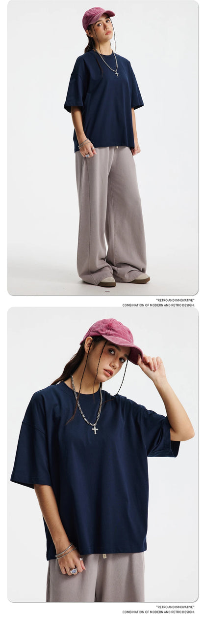 ZODF New Men Summer Boxy 275gsm Cotton T-Shirts Retro Unisex Oversized Short Version Basic T Shirt Brand Tees HY1070