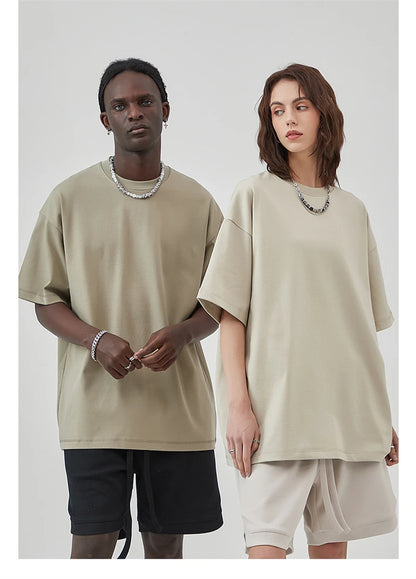 ZODF New 2025 Heavy Weight Summer Solid T Shirts For Men Unisex High Street Oversized 385gsm Cotton T-Shirt Streetwears HY0497