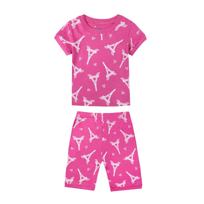 2pcs Toddler Girls Cotton Pajamas Outfit 2024 Cartoon Rabbit Unicorn Graphic O-Neck T-Shirt Top & Shorts Sleepwear Clothes Sets
