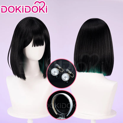 IN STOCK SUA Wig Anime Cosplay Wig Alien Stage DokiDoki Women 35cm Black Short Hair Ear Clips Heat Resiatant Hair Free Wig Cap