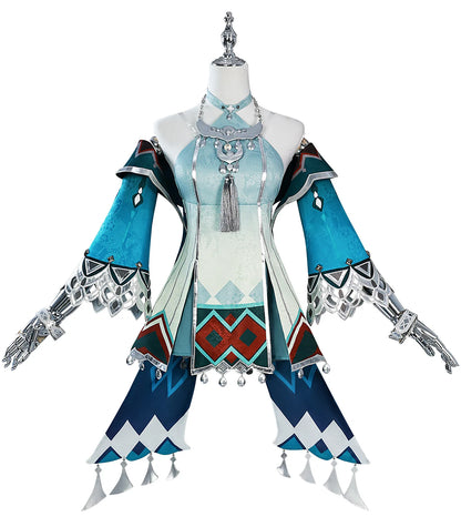 Lan Yan Cosplay Costume Wig Dress Genshin Impact Headwear Liyue Spring Woven From Jade Halloween Party for Women Girls Accessory