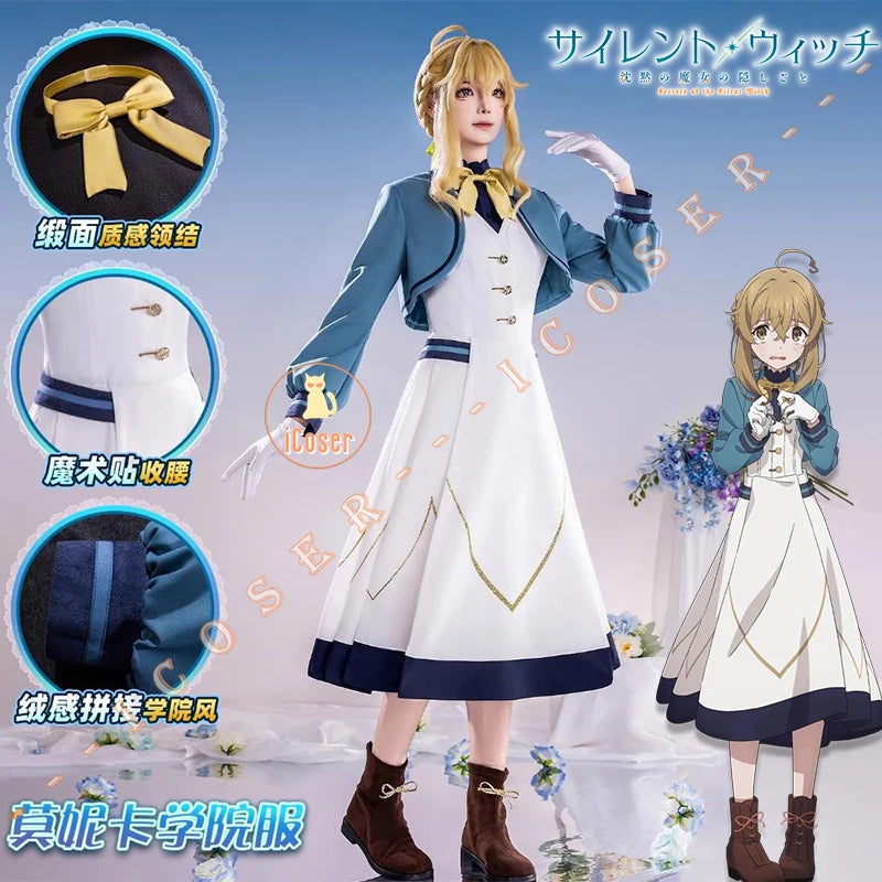 Anime Secrets of The Silent Witch Monica Everett Cosplay Costume Dress College Uniform Headwear Halloween Party for Women Girls