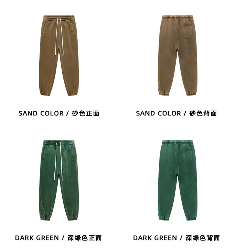 ZODF Vintage Men 360gsm Thick Fleece Sweatpants Women Unisex Loose Washed Distressed Warm Joggers Pants For Winter HY0749