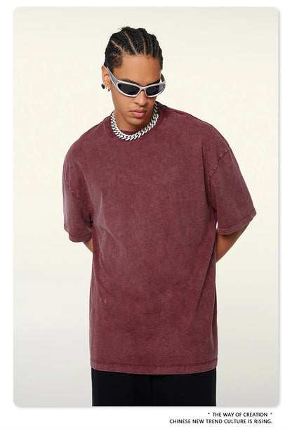 ZODF New Summer Men Washed Batik Cotton T Shirts Unisex American Retro High Street 270gsm Short Sleeve Tees Streetwear HY0489