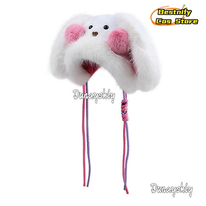 Bestnify Cos Fluffy Blusher Rabbit Plush Hat 54-58CM Polyester