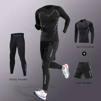3-7pcs Men’s Ice Fiber Quick-Dry Running Fitness Tracksuit Full Set for Marathon Training Cycling Jogging Gym