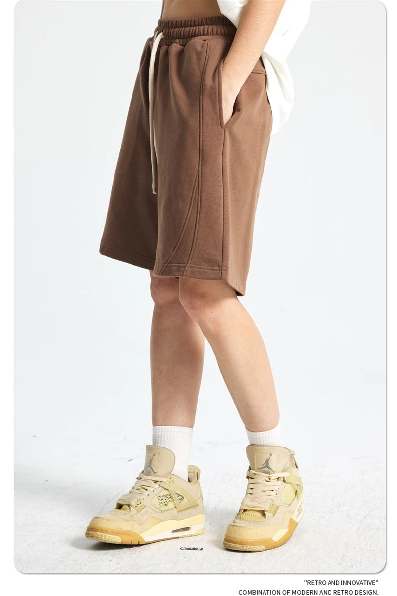 ZODF Trendy 2025 Men Summer Patchwork 345gsm Shorts Unisex Casual High Street Loose Fit Sport Solid Shorts Streetwears HY1053