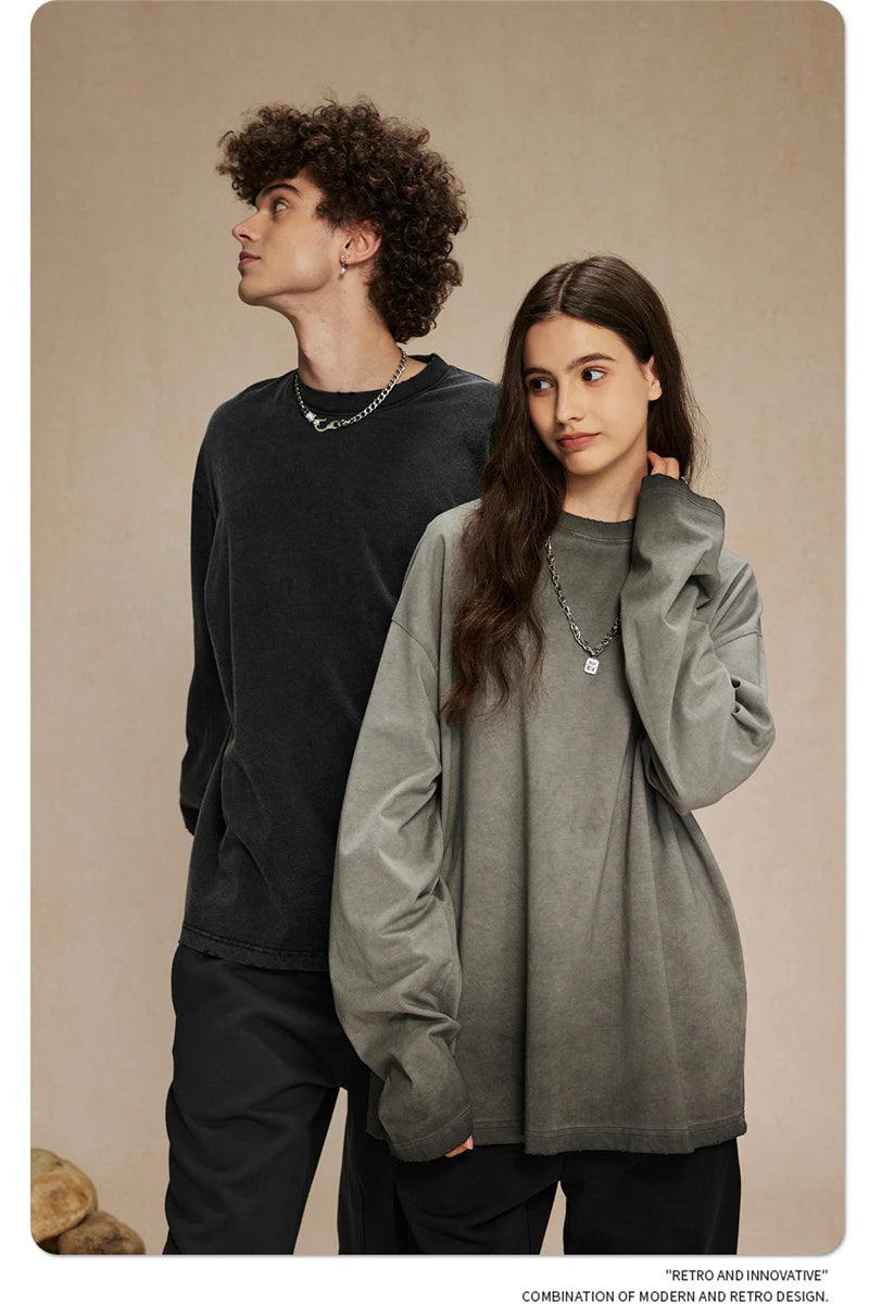 ZODF New 2024 Autumn Washed 100% Cotton T-Shirt For Men Unisex Loose Distressed 275gsm O Neck T Shirts Brand Tops HY0924