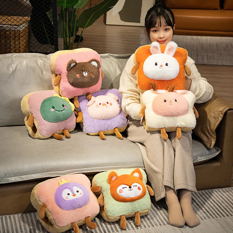 Plush Bread Pillow Kawaii Food Pig Rabbit Fox Toast Soft Doll Hand Warmer Home Decoration Cushion Kids Toys Birthday Gift