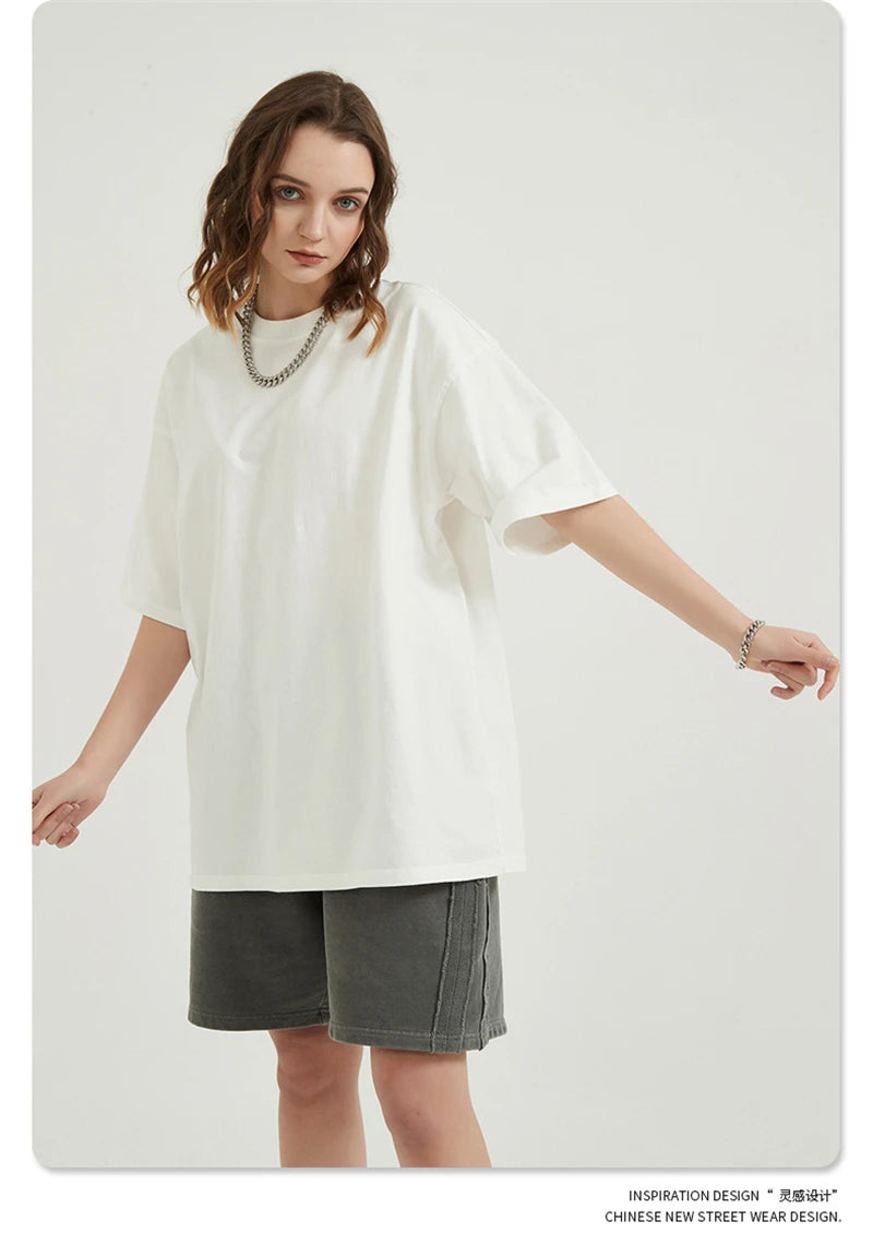 ZODF Men 2024 Retro Summer Washed Solid Cotton T-Shirts Unisex Retro Loose High Street 250gsm Basic Tees Streerwears HY0075