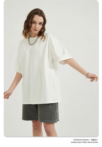 ZODF Men 2024 Retro Summer Washed Solid Cotton T-Shirts Unisex Retro Loose High Street 250gsm Basic Tees Streerwears HY0075