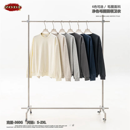 ZODF Fashion Autumn Men Solid 360gsm Sweatshirt Unisex Solid Loose Sport O Neck Pullovers Brand Clothes HY0938