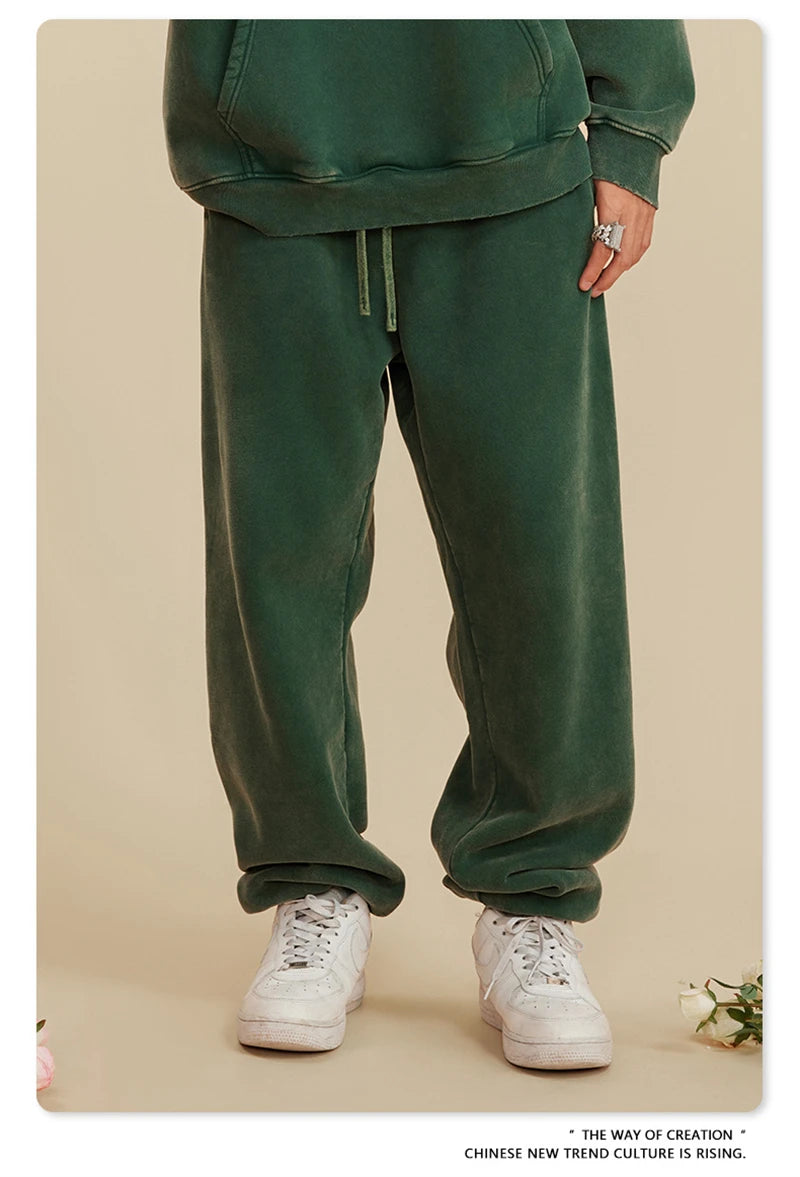 ZODF Winter Men Washed Thick Fleece 400gsm Loose Fit Joggers Sweatpants Streetwear HY0668