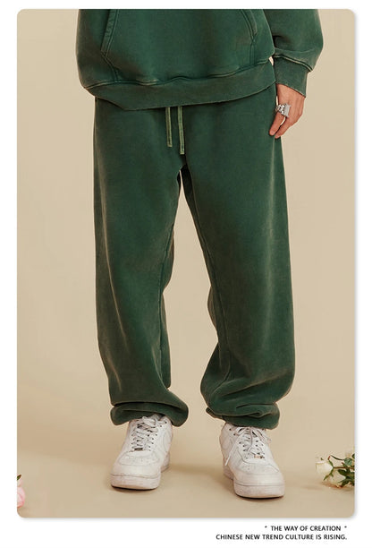ZODF Winter Men Washed Thick Fleece 400gsm Loose Fit Joggers Sweatpants Streetwear HY0668