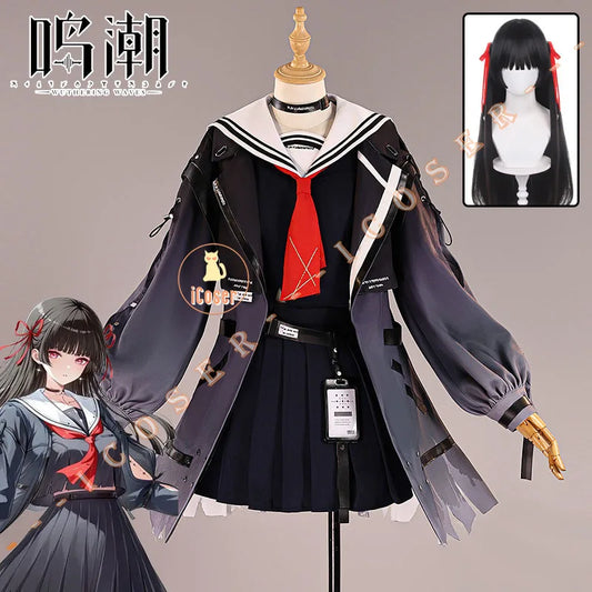 Wuthering Waves Chisa Cosplay Costume Wig Jacket Uniform Skirt Headwear Tattoo Sticker Halloween Party for Women Girls Role Play