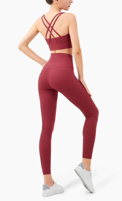Women’s 2 Piece Yoga Set Sleeveless Cross Back Sports Bra and Leggings Athletic Tracksuit Pilates Fitness