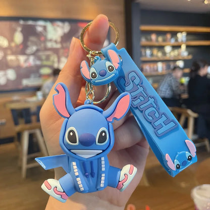 Kawaii Anime Disney Keychain Cartoon Mickey Mouse Minnie Lilo Stitch Cute Doll Keyring Ornament Key Chain Pendant Kids Toys Gift