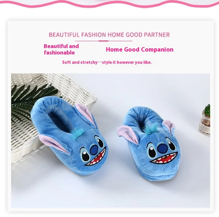 Disney Stitch Cotton Slipper Anime Cartoon Winter Warm Indoor Shoes Toys Plush Stuffed Home Slippers Woman Girl Christmas Gifts