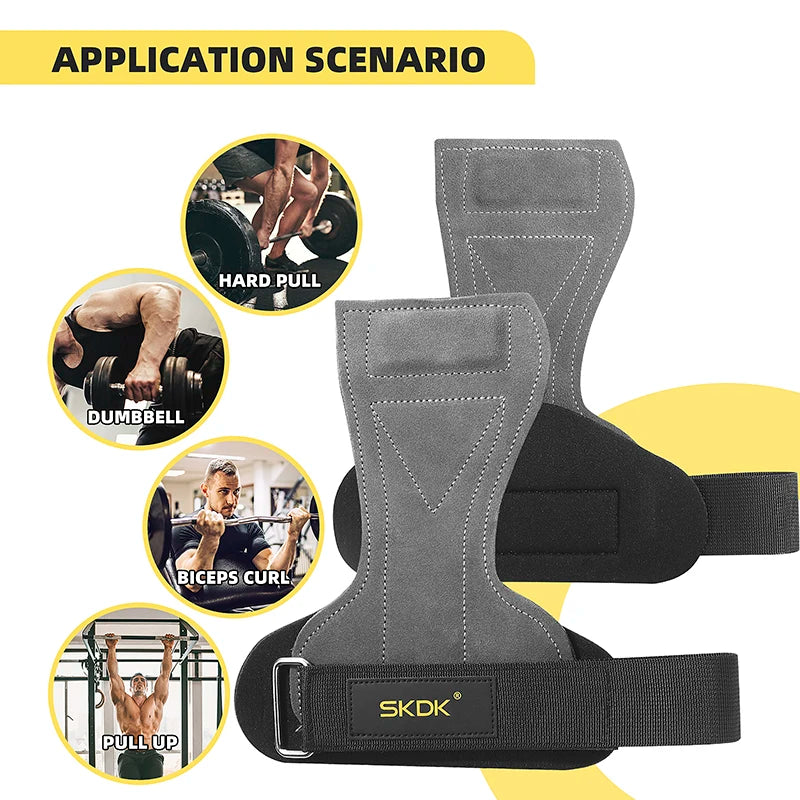 SKDK Gym Grips Cowhide Palm Guards Weightlifting Gymnastics Workout Gloves Fitness Training Equipment - black
