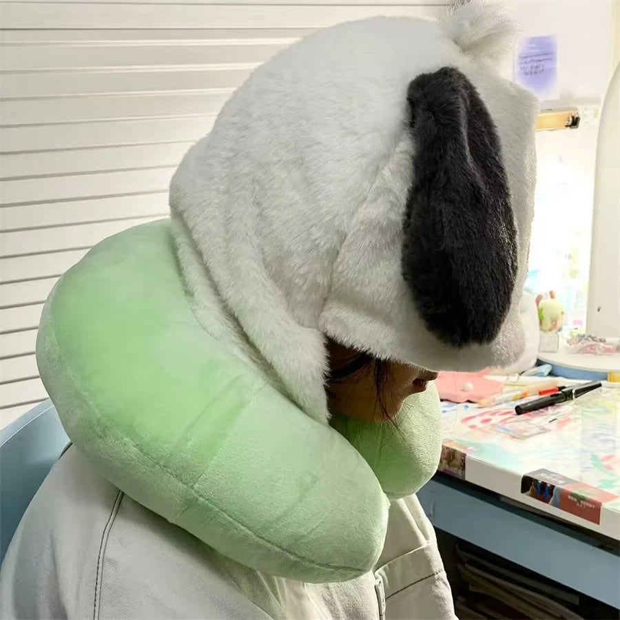 Sanrio Lovely U-shaped Hooded Neck Pillow Pochacco Kuromi My Melody Cinnamoroll Travel Blackout Pillow With Hat Portable Girl