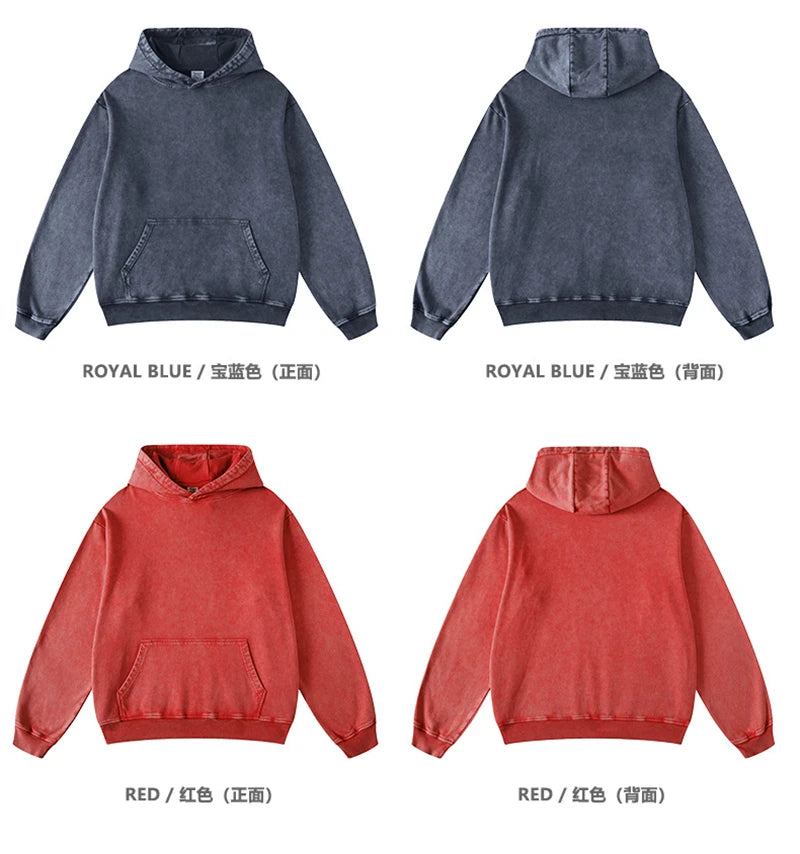 ZODF Retro Men Heavyweight Washed Cotton Hoodies Unisex Loose Thick 420gsm Hooded Sweatshirts Pullovers Coats HY0466