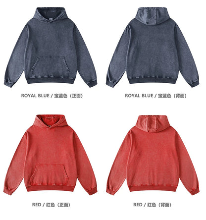 ZODF Retro Men Heavyweight Washed Cotton Hoodies Unisex Loose Thick 420gsm Hooded Sweatshirts Pullovers Coats HY0466
