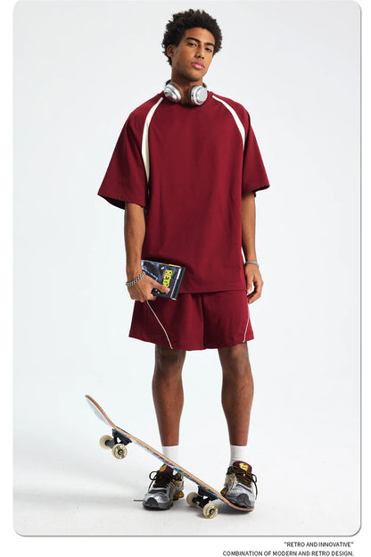 ZODF Fashion Men Summer 250gsm Patchwork Shorts Unisex High Street Loose Fit Quick Dry Sport Shorts Brand Streetwears HY1049