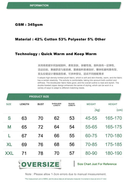 ZODF Fashion Winter 345gsm Boxy Fleece Zipper Hoodie For Men Unisex Cusual Loose Fit Warm Hooded Coat Outwears HY1178