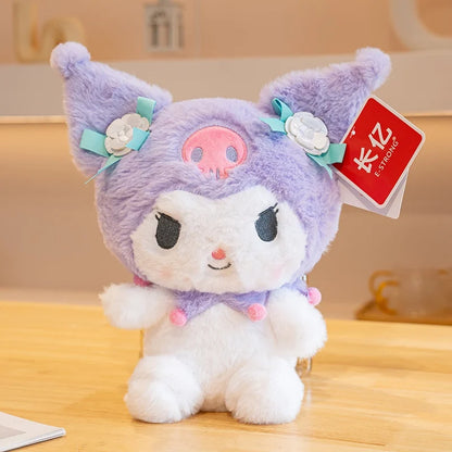 Sanrio Plush Doll Flower Series Cute Cinnamoroll Melody Plush Pendant Kawaii Hello Kitty Kuromi Plush Stuffed Doll Kid Xmas Gift
