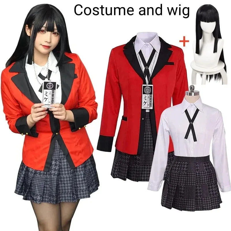 Kakegurui Jabami Yumeko Cosplay Costume Set Polyester - and Wig / XS（old）