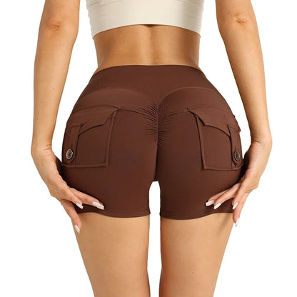 Nude High Waist Peach Butt Sport With Pocket Yoga Shorts Leggings Quick Drying Gym Training  Cycling Outdoor sports Shorts