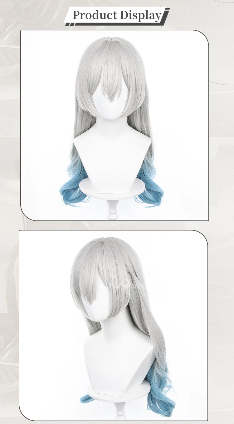 UWOWO Honkai Star Rail Firefly Cosplay Wig Long hair Grey Blue 60CM Hair Wig