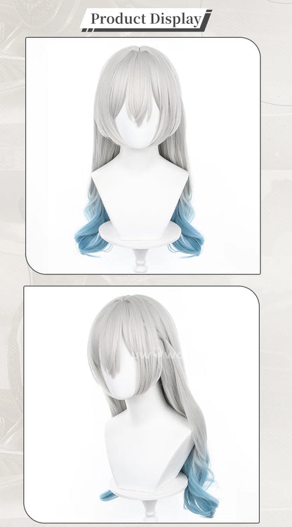 UWOWO Honkai Star Rail Firefly Cosplay Wig Long hair Grey Blue 60CM Hair Wig