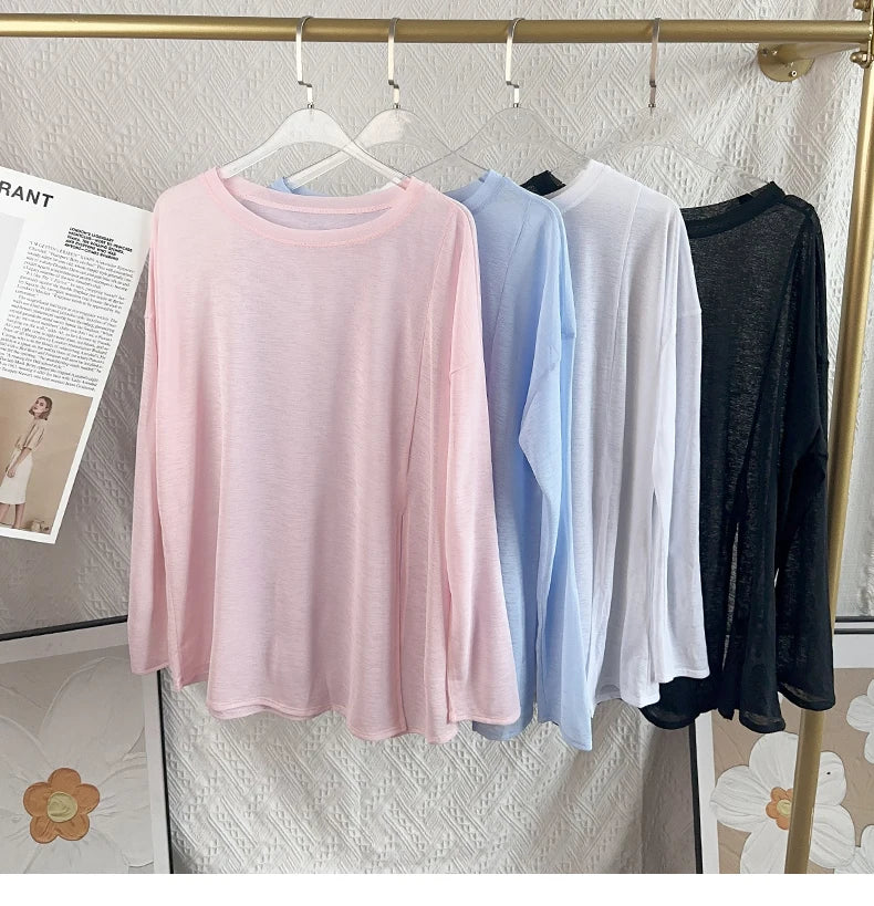 Women’s Long Sleeve Yoga Shirt O-Neck Breathable Loose Fit Sports Top for Running Pilates Gym Fitness