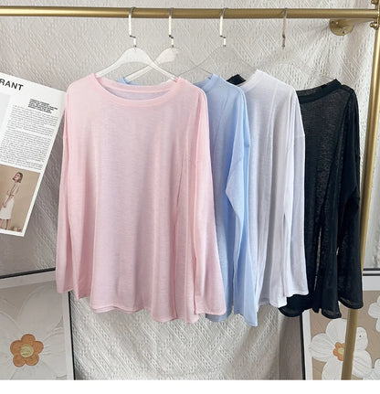 Women’s Long Sleeve Yoga Shirt O-Neck Breathable Loose Fit Sports Top for Running Pilates Gym Fitness