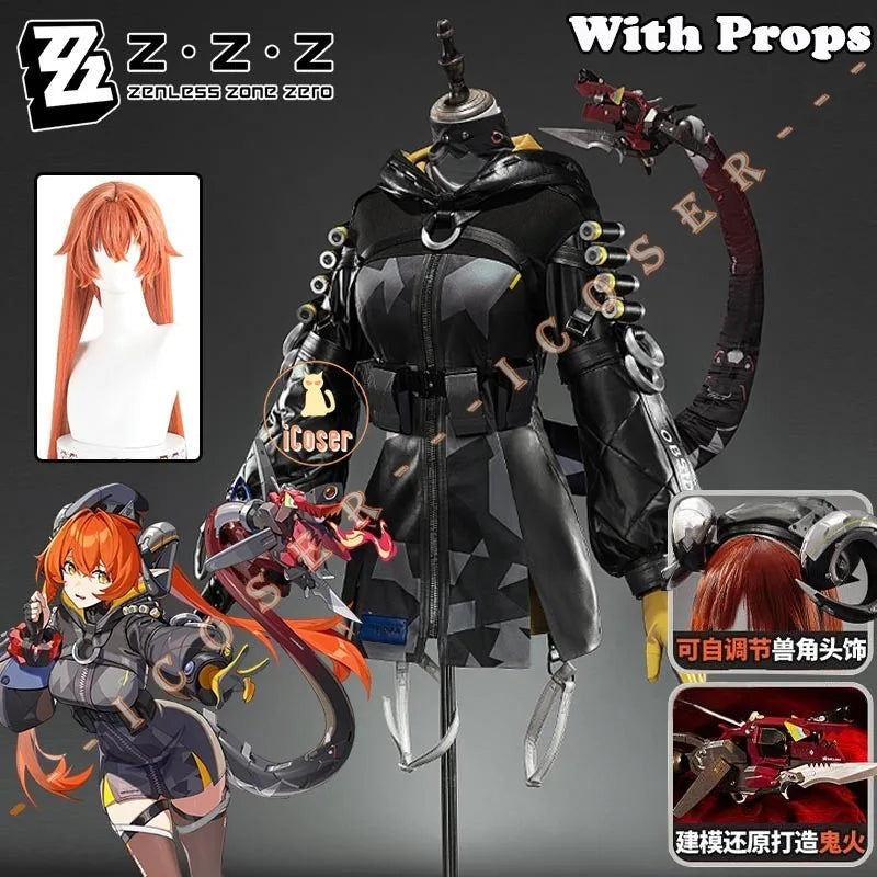 Zenless Zone Zero Orphie Cosplay Costume Wig Uniform Hat Headwear Ear Obol Squad Halloween Party for Women Girls Carnival iCoser