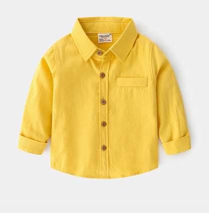 Cute Yellow Shirts for Boys Girls Clothes Cotton Long Sleeve Toddler Children Shirts Collar Korean Kids Shirt Baby Bottom Shirt