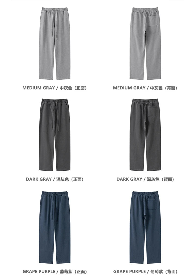 ZODF Retro Men Autumn Washed 380gsm Cotton Unisex High Street Oversized Solid Sport Straight Pants HY0885