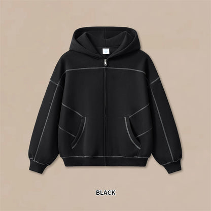 ZODF New Winter 350gsm Man Fleece Boxy Fit Zipper Hoodie Unisex Hip Hop Solid Warm Hooded Coat Brand Jackets HY0034