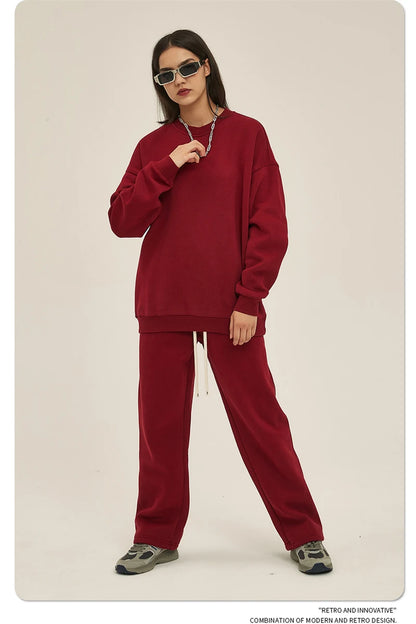 ZODF New 2025 Winter 350gsm Fleece Sweatshirts For Men Unisex Casual Loose Basic Solid O-Neck Thick Warm Pullovers HY0635