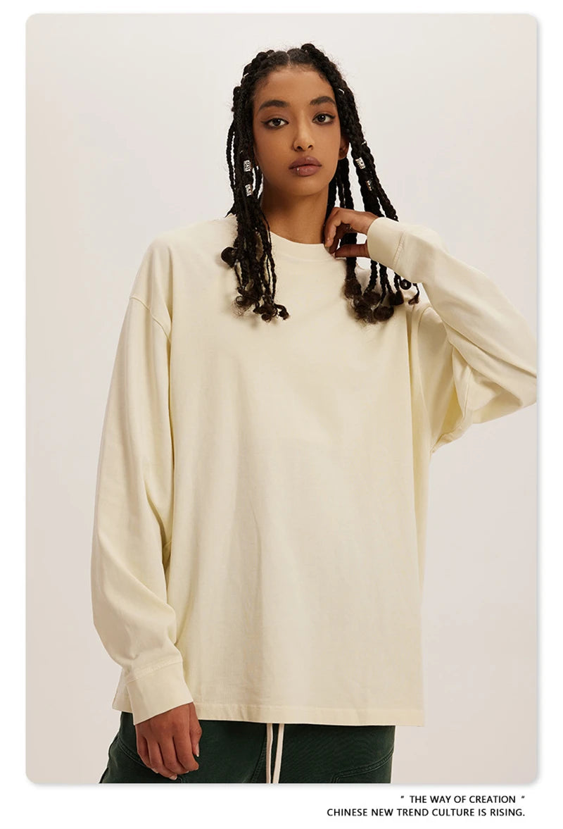 ZODF New Autumn Men's 260gsm 100% Cotton T Shirts Unisex Retro High Street Loose Washed Solid Tees Streetwears HY0376