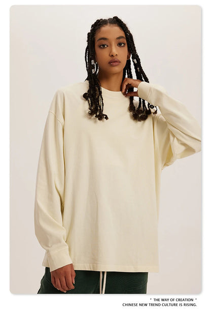 ZODF New Autumn Men's 260gsm 100% Cotton T Shirts Unisex Retro High Street Loose Washed Solid Tees Streetwears HY0376