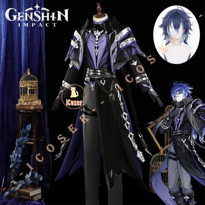 Genshin Impact Kyryll Chudomirovich Flins Cosplay Costume Wig Uniform Cloak Outfit Halloween Party for Women Men Props Carnival