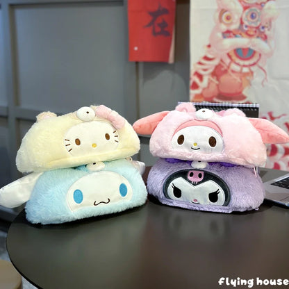 Japanese Style Plush My Melody Kuromi Tissue Box Durable Home Car Hotel Sofa Paper Tissue Holder Napkin Case Pouch Girl's Gift