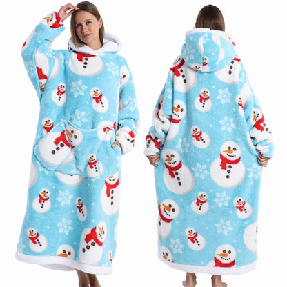 Soft Warm Winter Blankets Thick Luxurious Wearable Hooded Blanket with Sleeves Cute Cartoon Food Print Oversized Hoodie Blanket